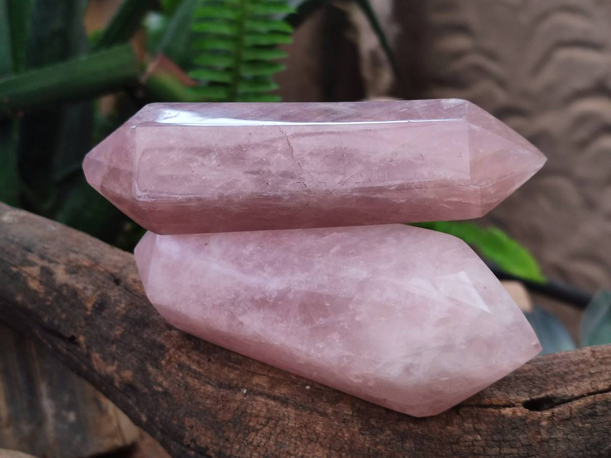 Polished Large Double Terminated Rose Quartz Crystals x 4 From Madagascar