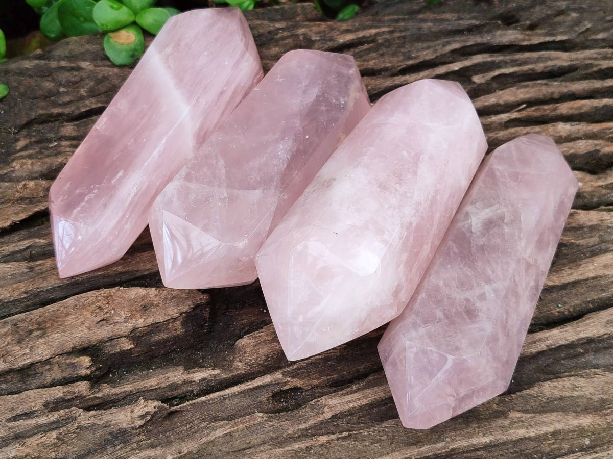 Polished Large Double Terminated Rose Quartz Crystals x 4 From Madagascar