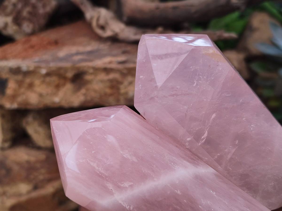 Polished Large Double Terminated Rose Quartz Crystals x 4 From Madagascar