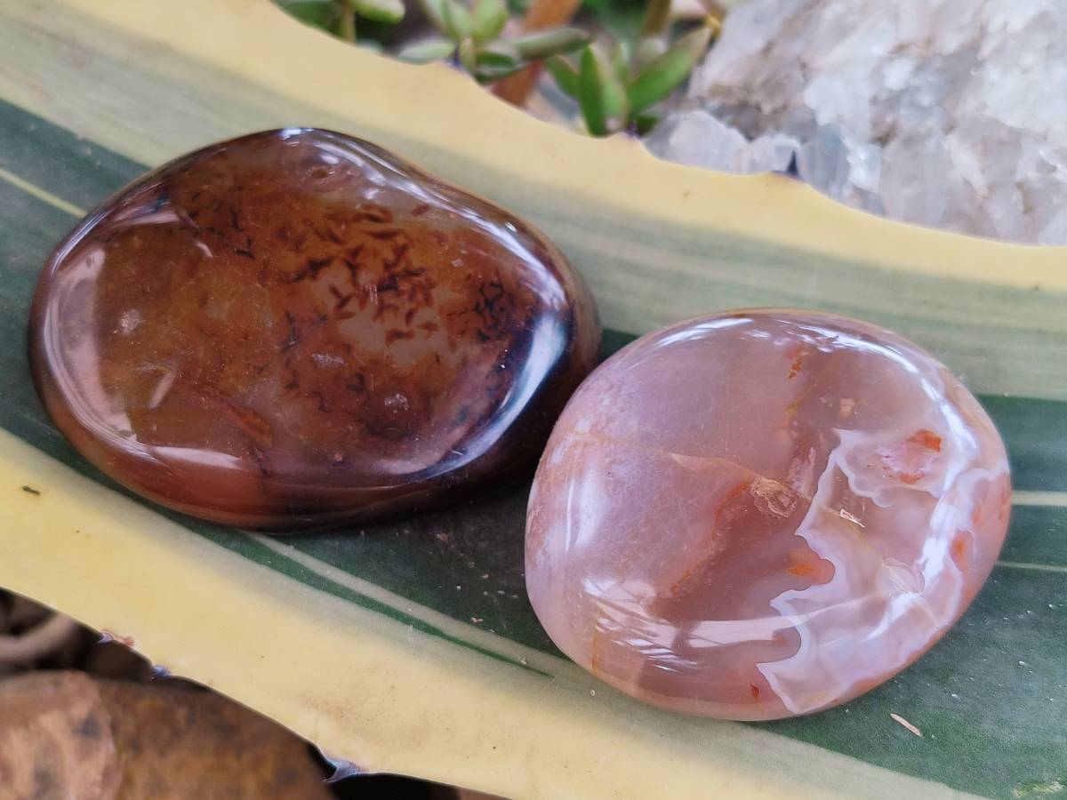 Polished Carnelian Agate Gemstone Palm Stones x 6 From Madagascar