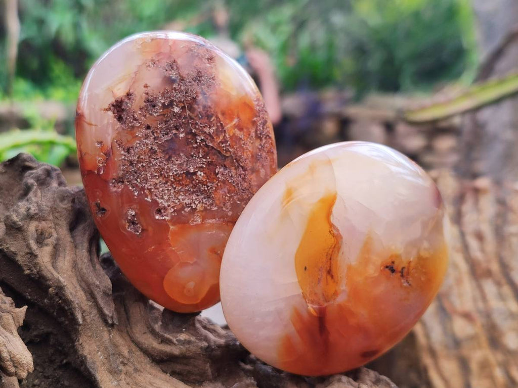 Polished Carnelian Agate Gemstone Palm Stones x 6 From Madagascar