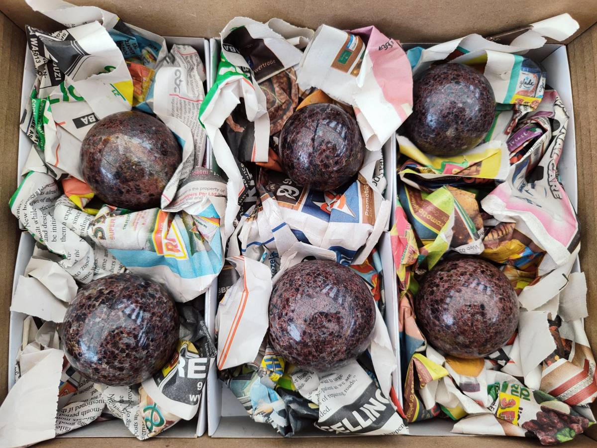 Polished Garnet Spheres x 6 From Mahajanga, Madagascar