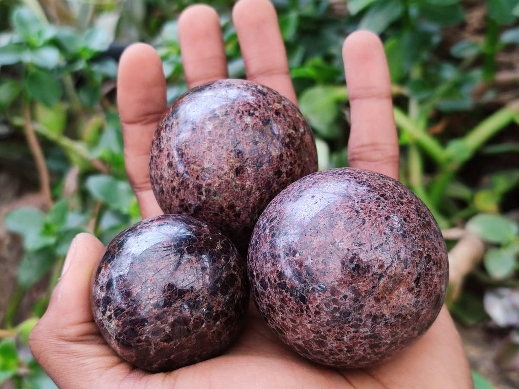 Polished Garnet Spheres x 6 From Mahajanga, Madagascar
