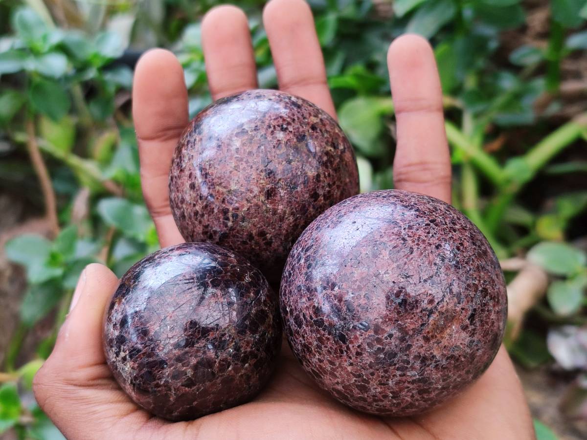 Polished Garnet Spheres x 6 From Mahajanga, Madagascar