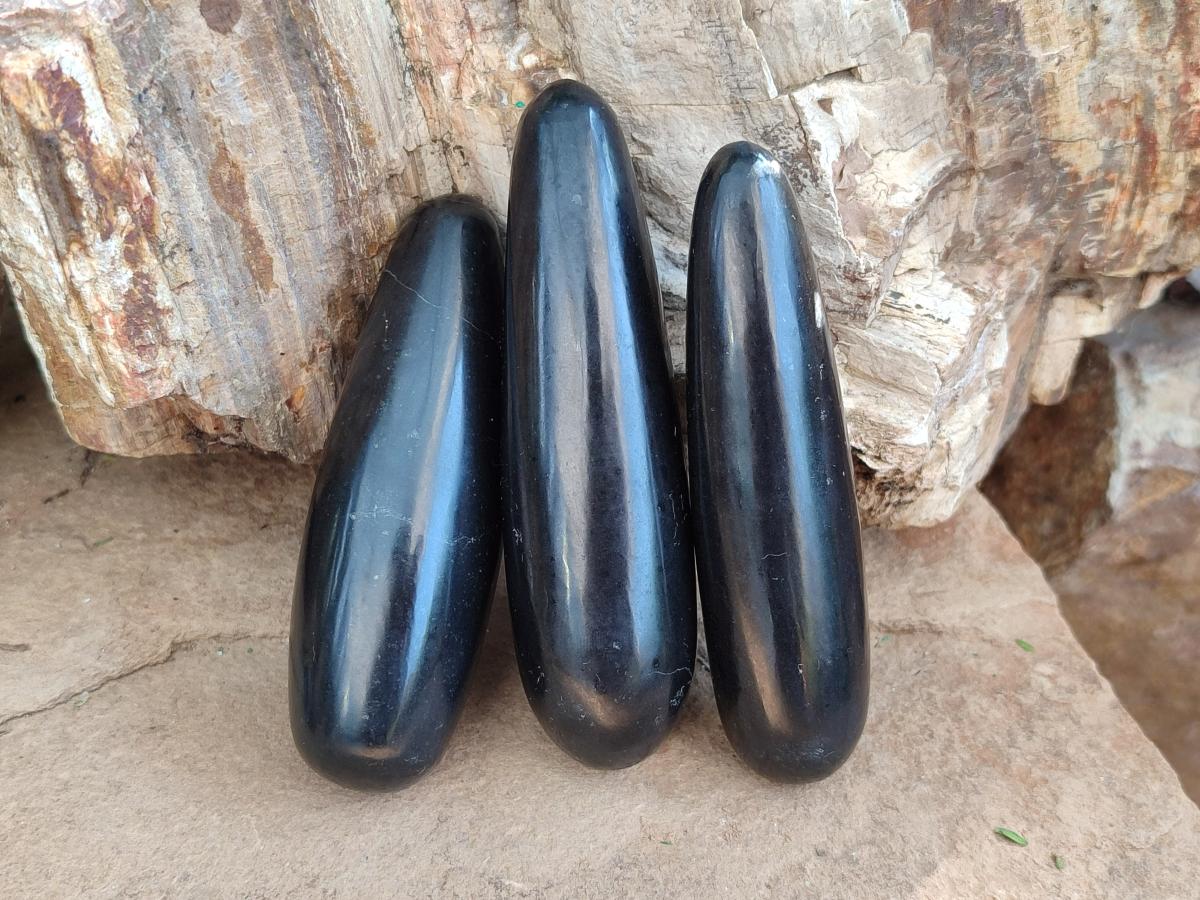 Polished Black Basalt Massage Wands x 12 From Madagascar