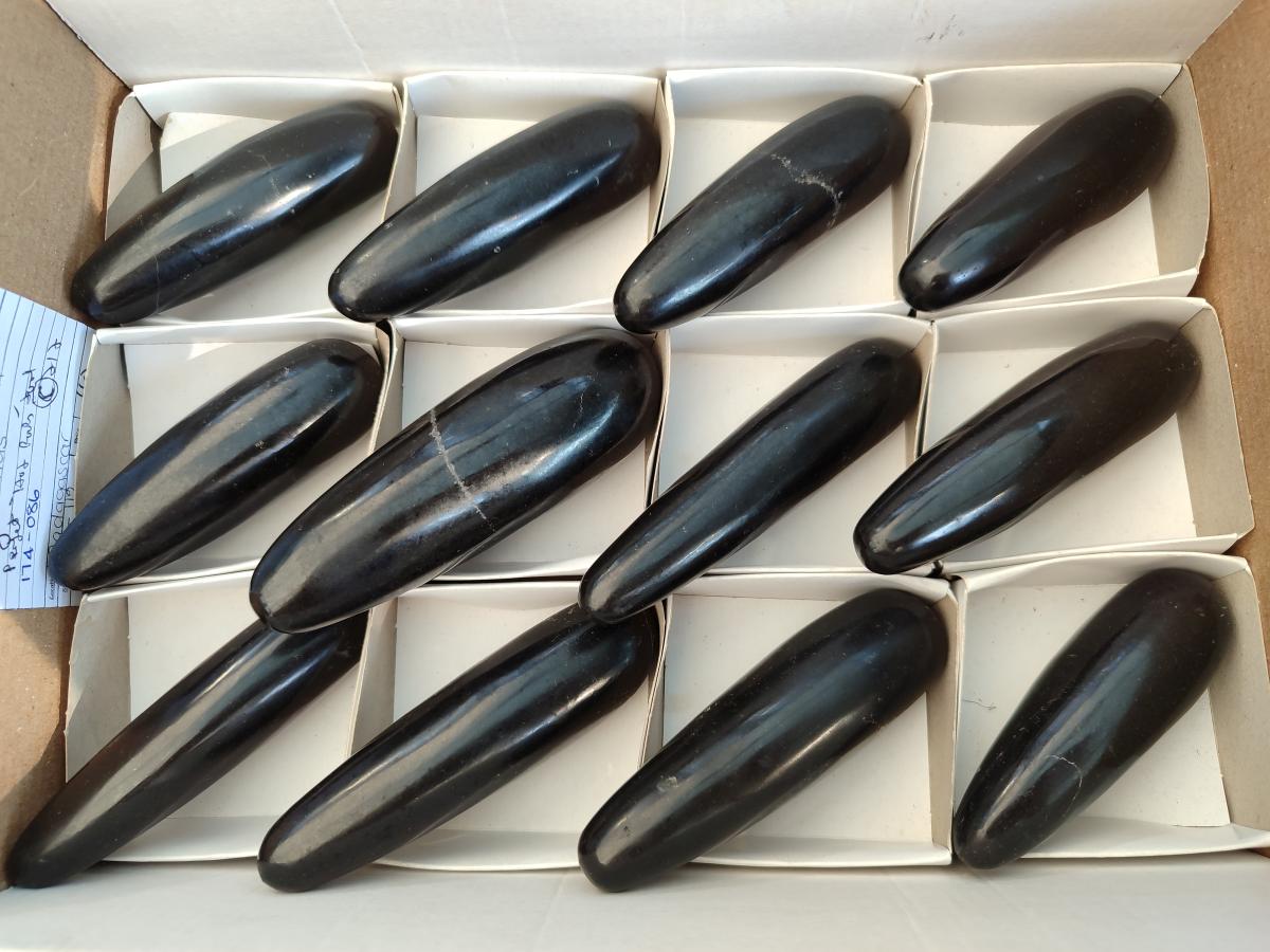 Polished Black Basalt Massage Wands x 12 From Madagascar