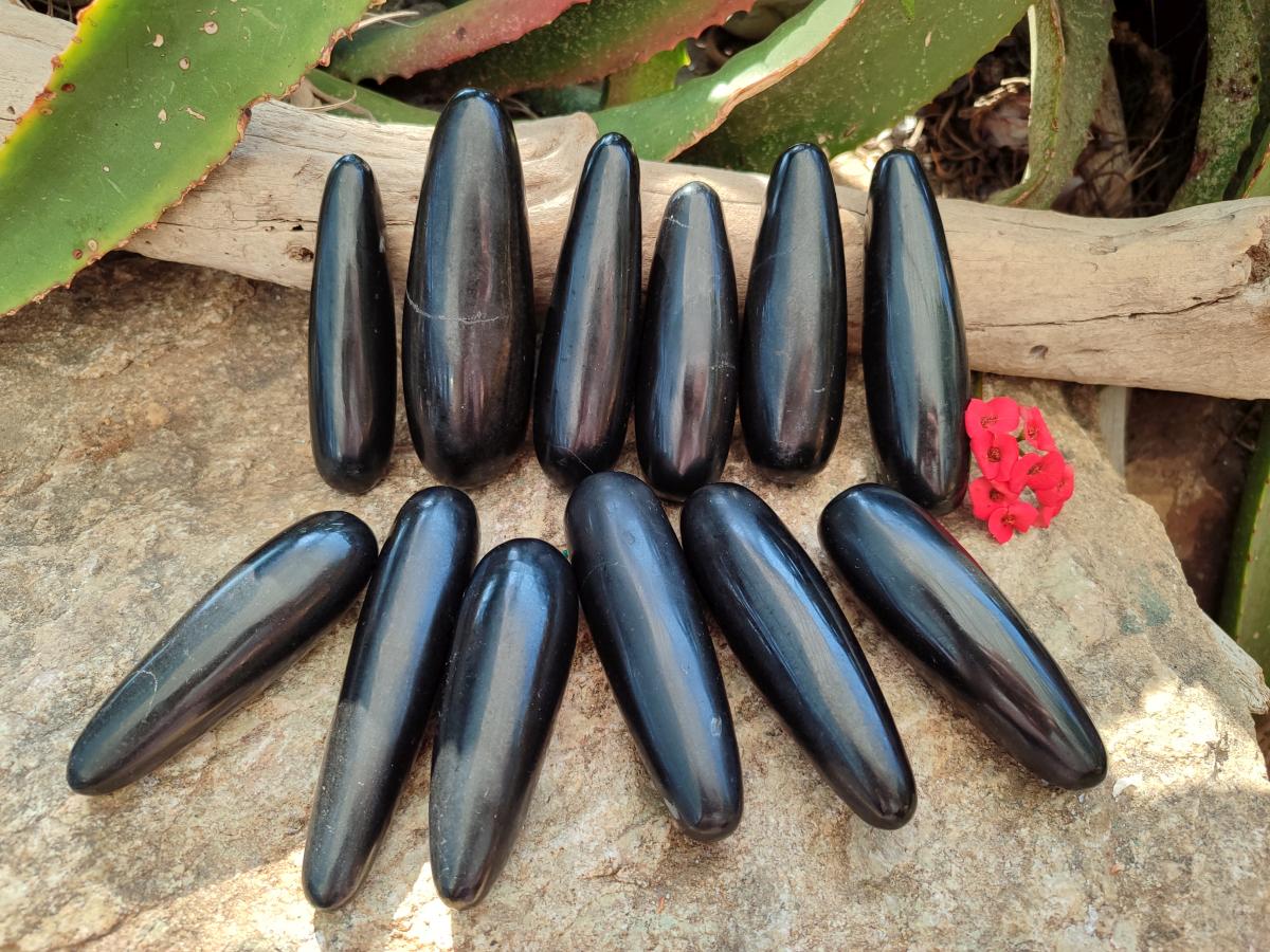 Polished Black Basalt Massage Wands x 12 From Madagascar