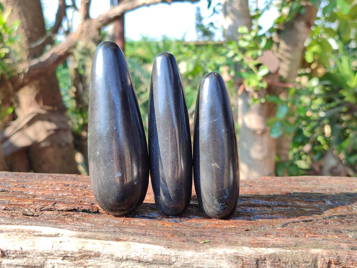 Polished Black Basalt Massage Wands x 12 From Madagascar