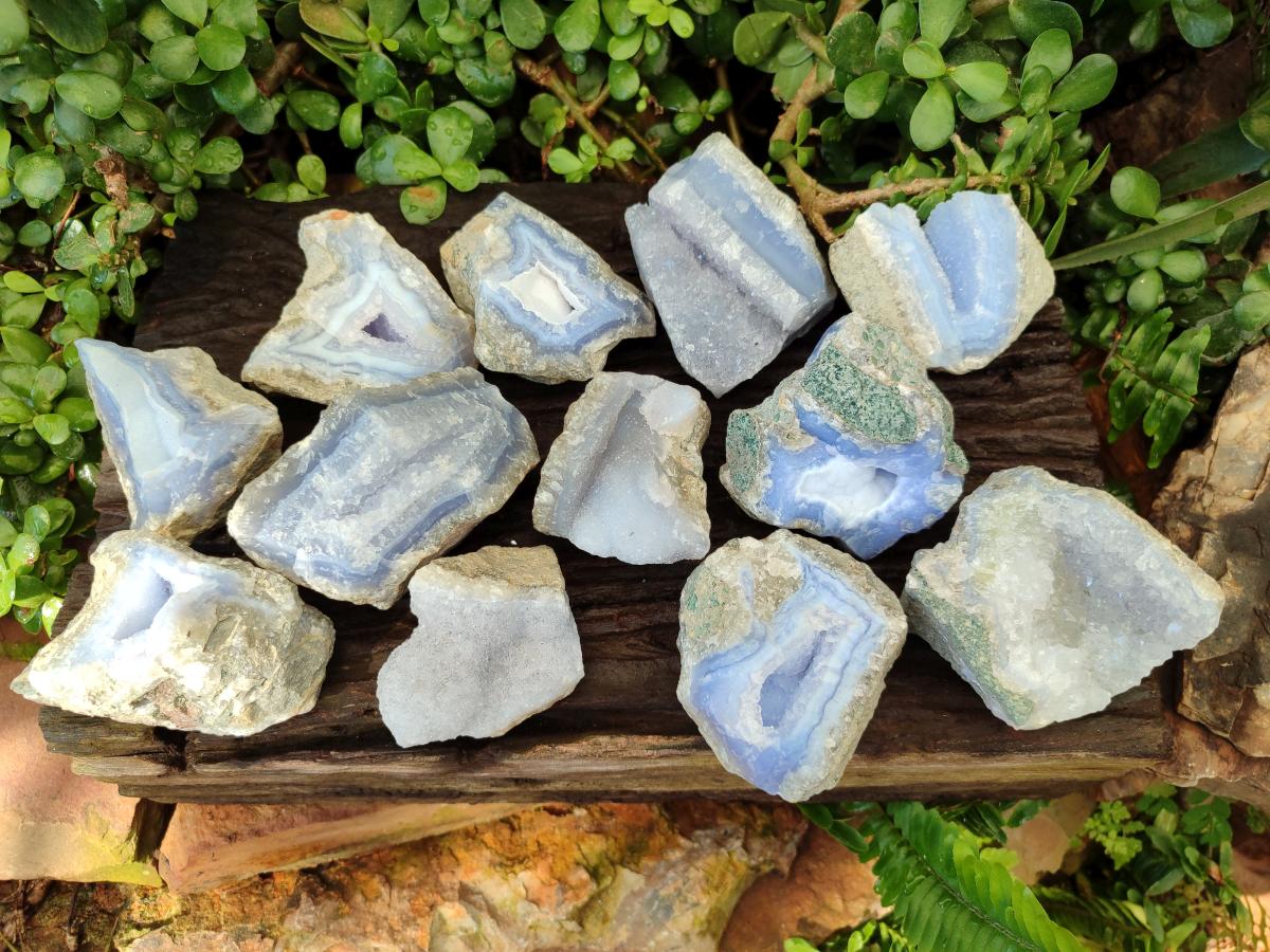 Natural Blue Lace Agate Geode Specimens x 12 From Nsanje, Malawi