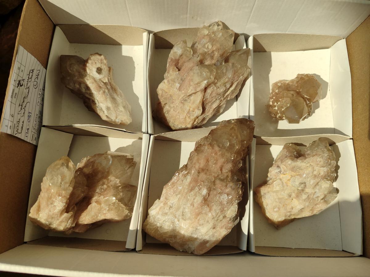 Natural Smokey Phantom Quartz Clusters x 6 From Luena, Congo