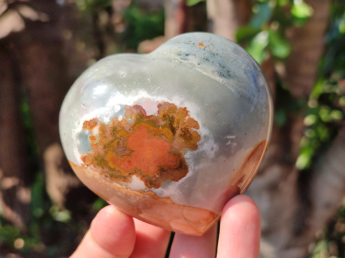 Polished Polychrome Jasper Hearts x 6 From NW Coast, Madagascar