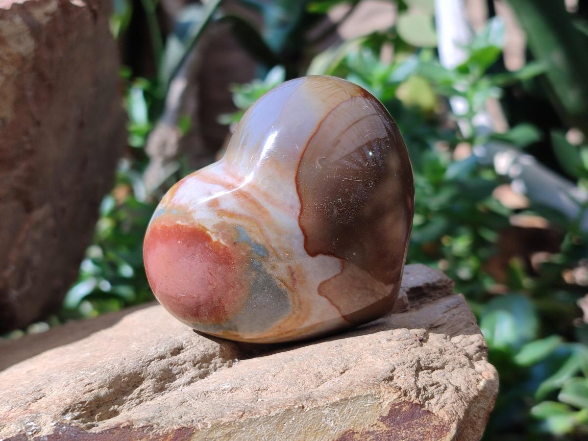 Polished Polychrome Jasper Hearts x 6 From NW Coast, Madagascar