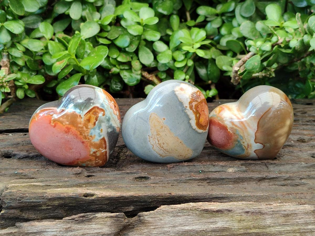 Polished Polychrome Jasper Hearts x 6 From NW Coast, Madagascar