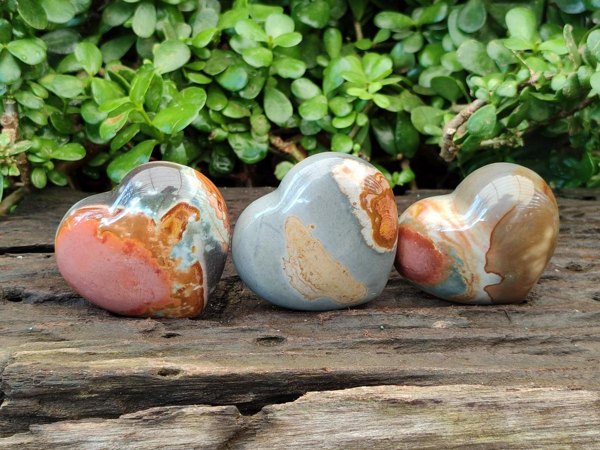 Polished Polychrome Jasper Hearts x 6 From NW Coast, Madagascar