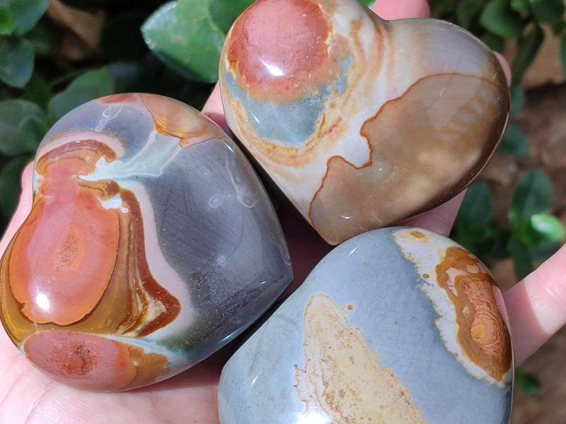 Polished Polychrome Jasper Hearts x 6 From NW Coast, Madagascar
