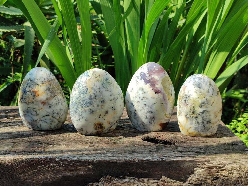 Polished Dendritic Opal Standing Free Forms x 4 From Moralambo, Madagascar