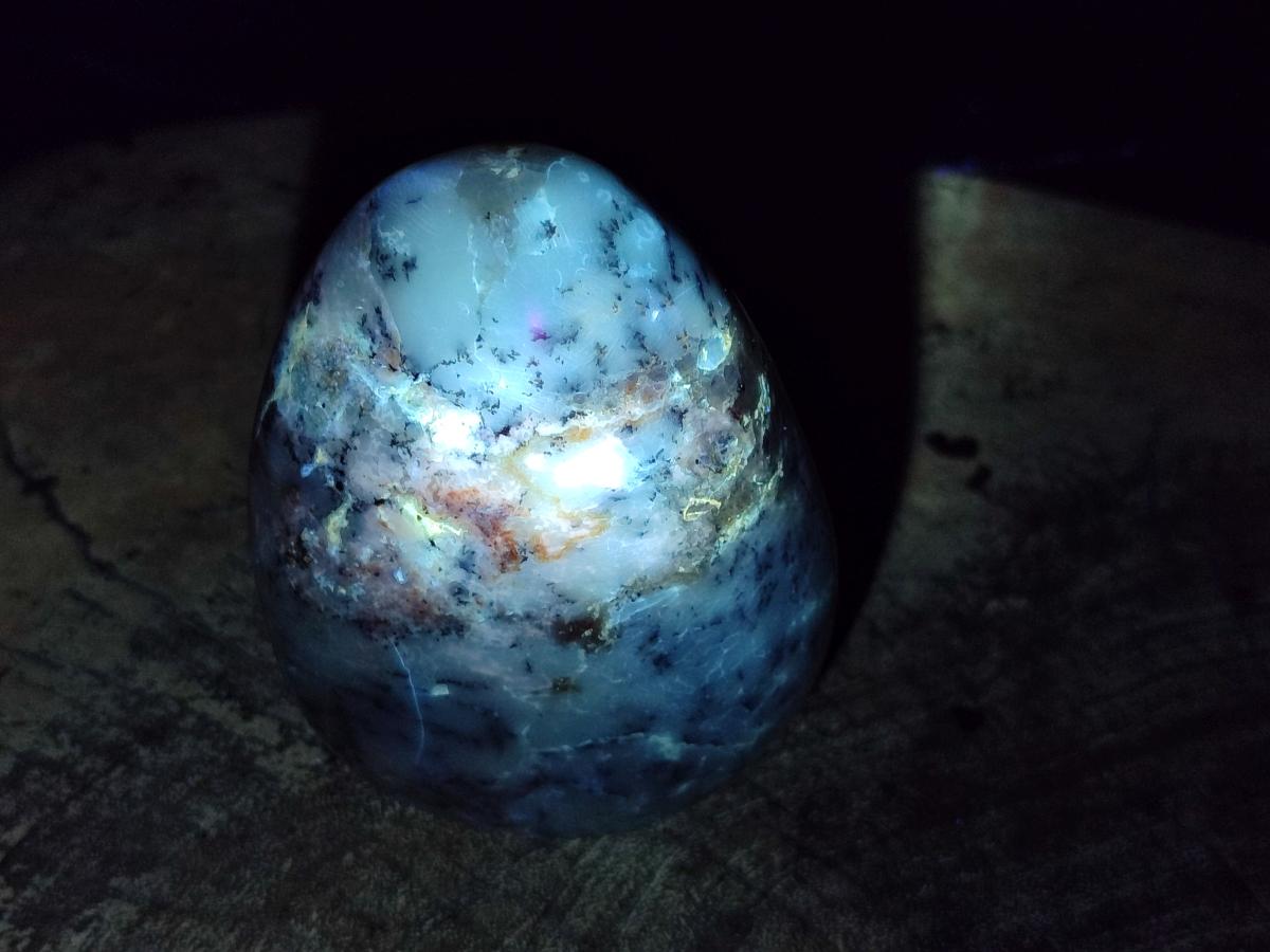 Polished Dendritic Opal Standing Free Forms x 4 From Moralambo, Madagascar