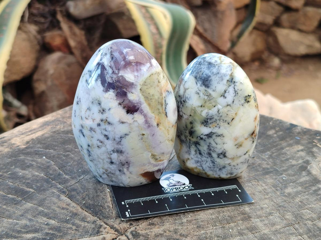 Polished Dendritic Opal Standing Free Forms x 4 From Moralambo, Madagascar