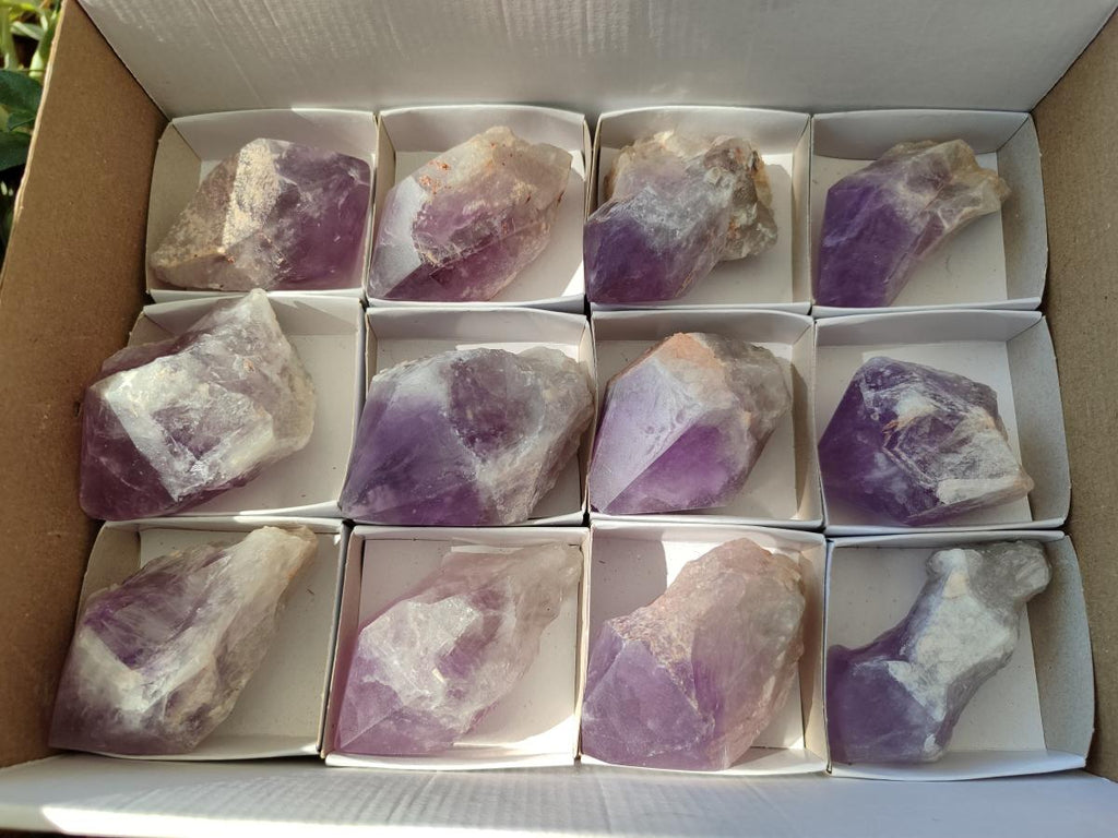Polished Jacaranda Amethyst Quartz Crystal Points x 12 From Mumbwa, Zambia