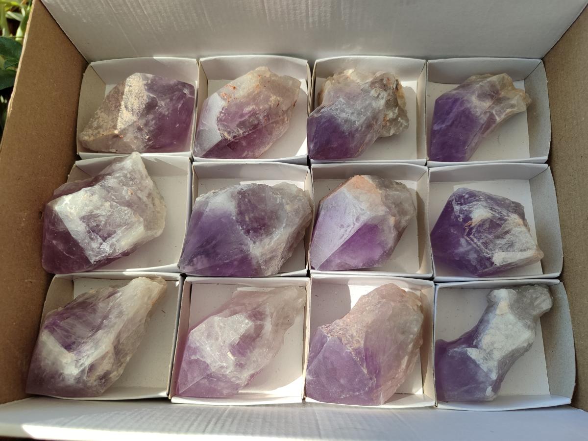 Polished Jacaranda Amethyst Quartz Crystal Points x 12 From Mumbwa, Zambia