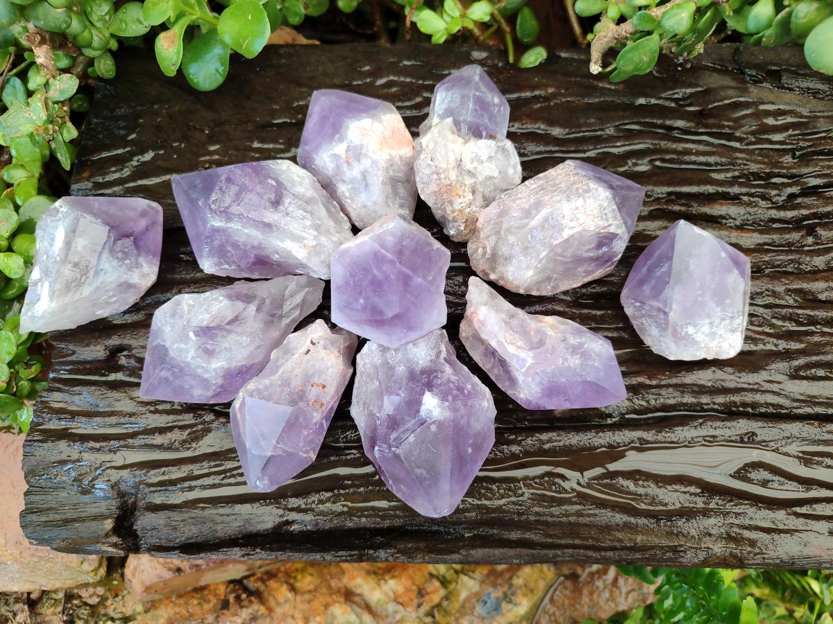 Polished Jacaranda Amethyst Quartz Crystal Points x 12 From Mumbwa, Zambia