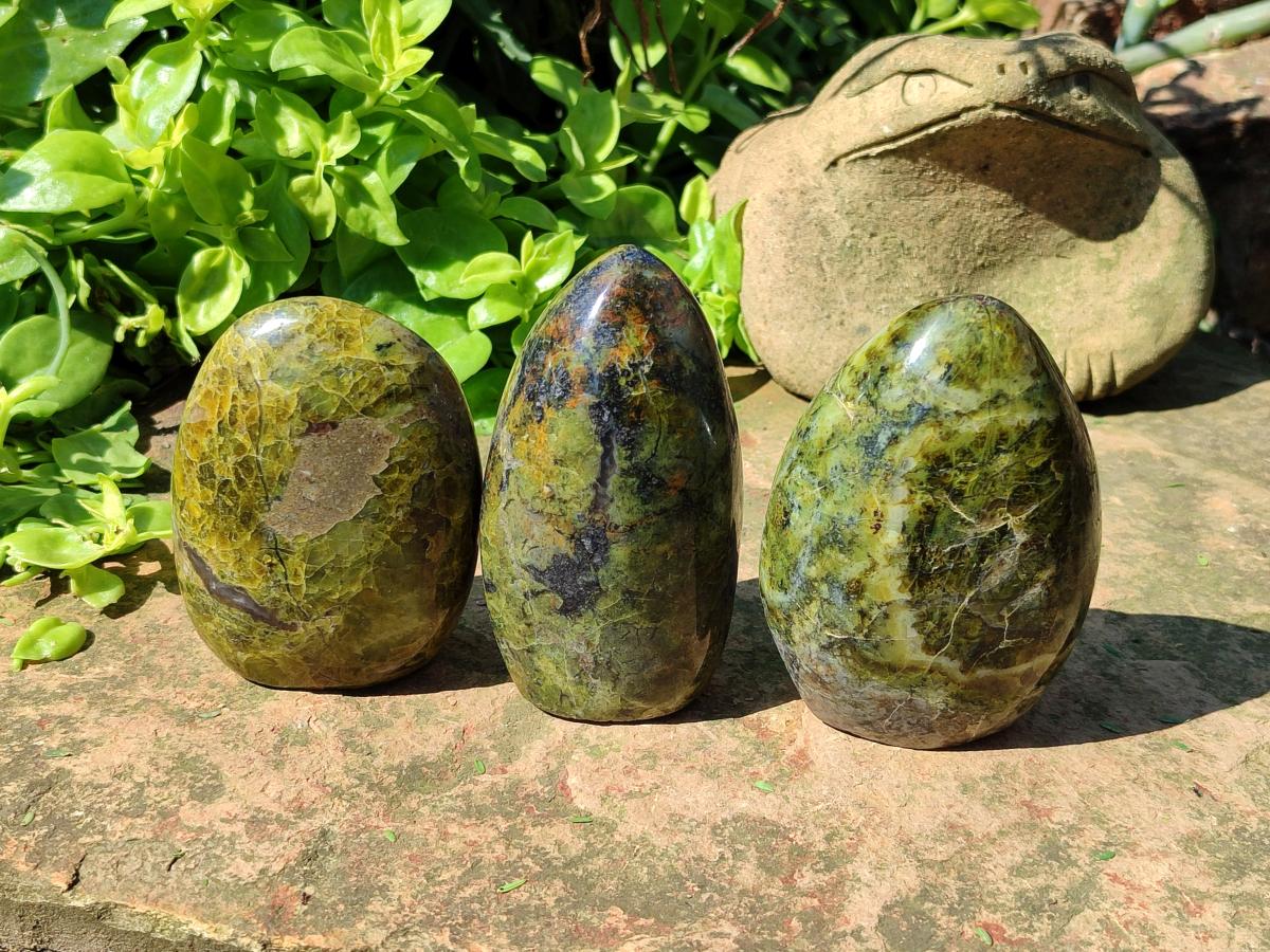 Polished Green Opal Standing Free Forms x 6 From Betroka, Madagascar