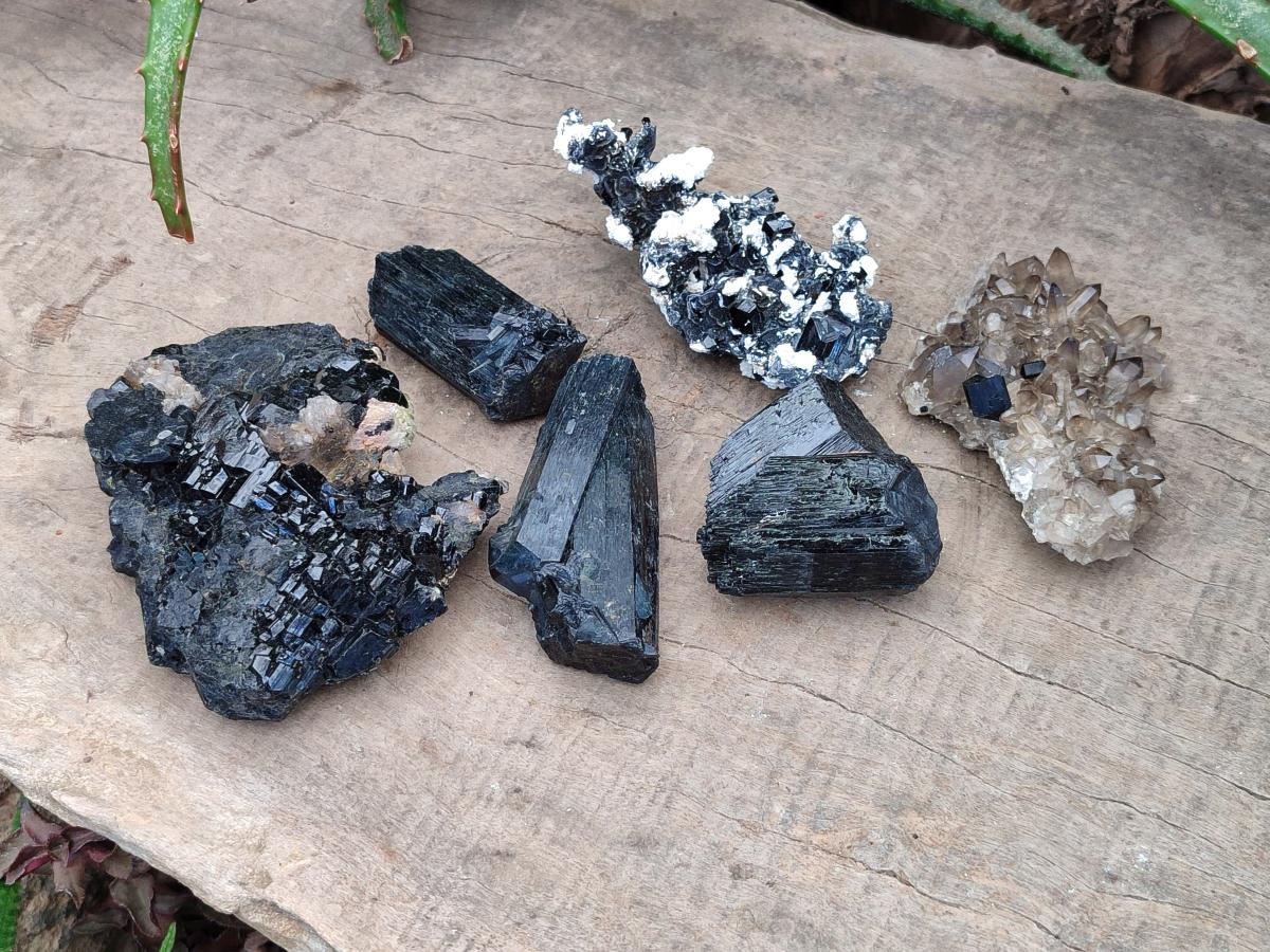 Natural Schorl Black Tourmaline with Associated Minerals x 6 From Erongo, Namibia