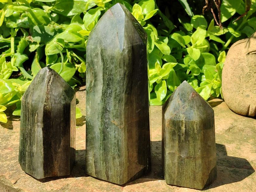 Polished Fuchsite Quartz Points x 3 From Andakatany, Madagascar