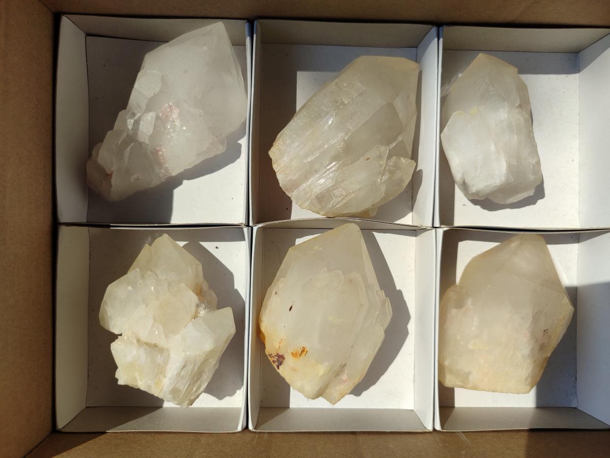 Natural Quartz Crystal Clusters x 6 From Madagascar