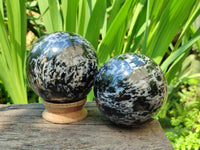 Polished Gabbro 'Merlinite' Spheres x 2 From Madagascar