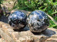 Polished Gabbro 'Merlinite' Spheres x 2 From Madagascar