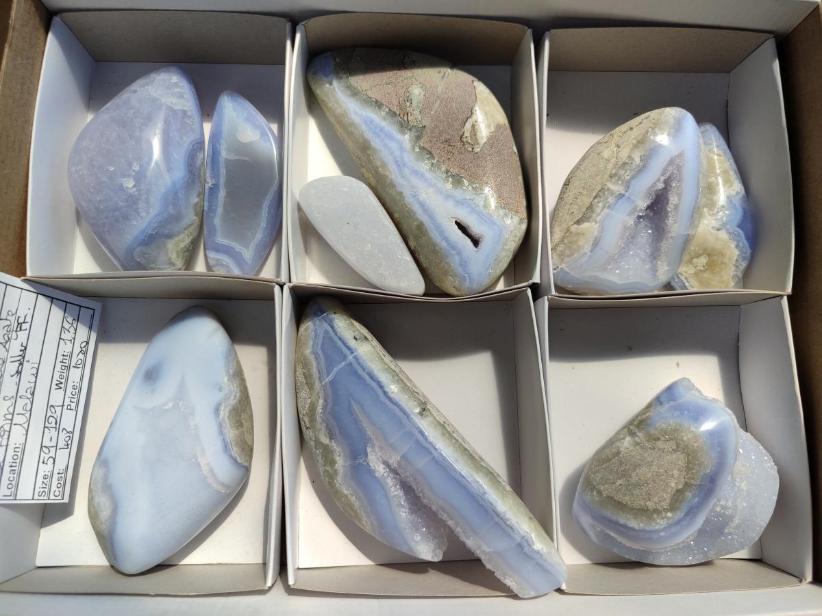 Polished Blue Lace Agate Free Forms x 9 From Nsanje, Malawi