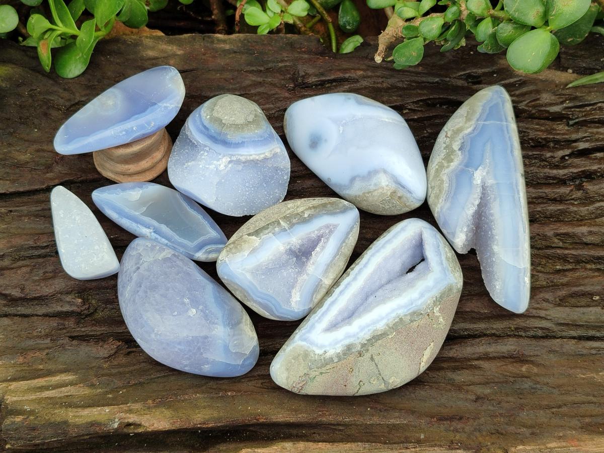 Polished Blue Lace Agate Free Forms x 9 From Nsanje, Malawi