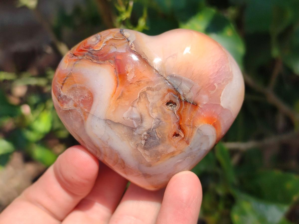 Polished Carnelian Agate Gemstone Hearts x 6 From Madagascar