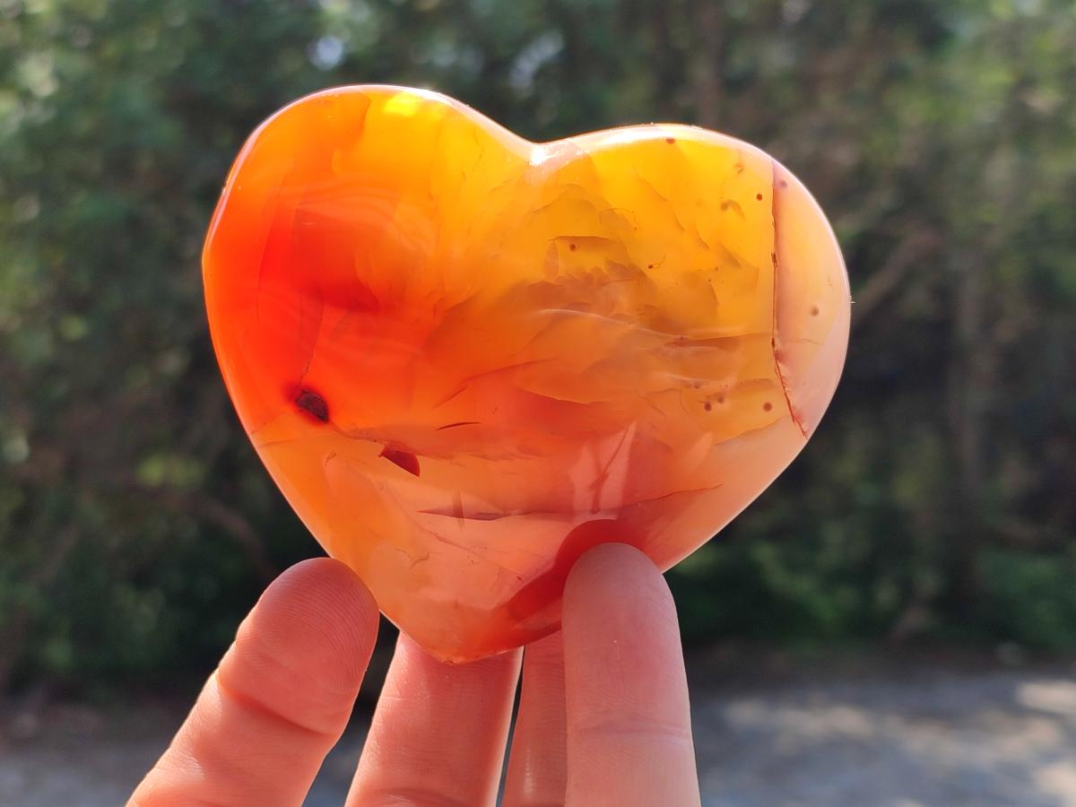 Polished Carnelian Agate Gemstone Hearts x 6 From Madagascar