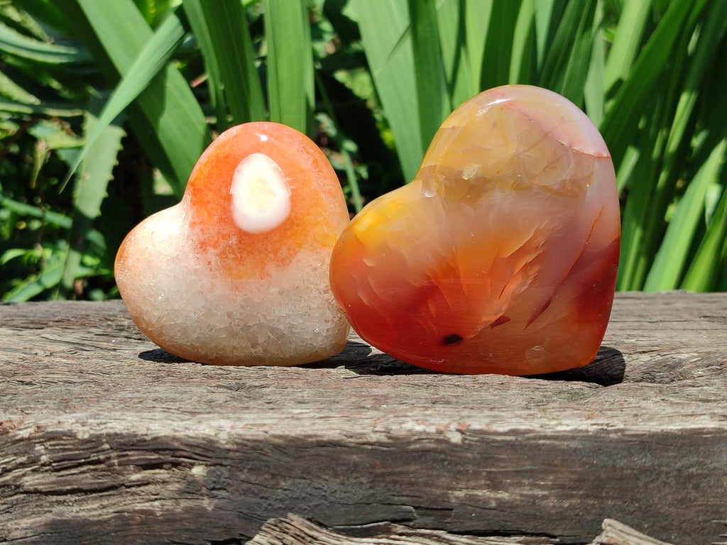 Polished Carnelian Agate Gemstone Hearts x 6 From Madagascar