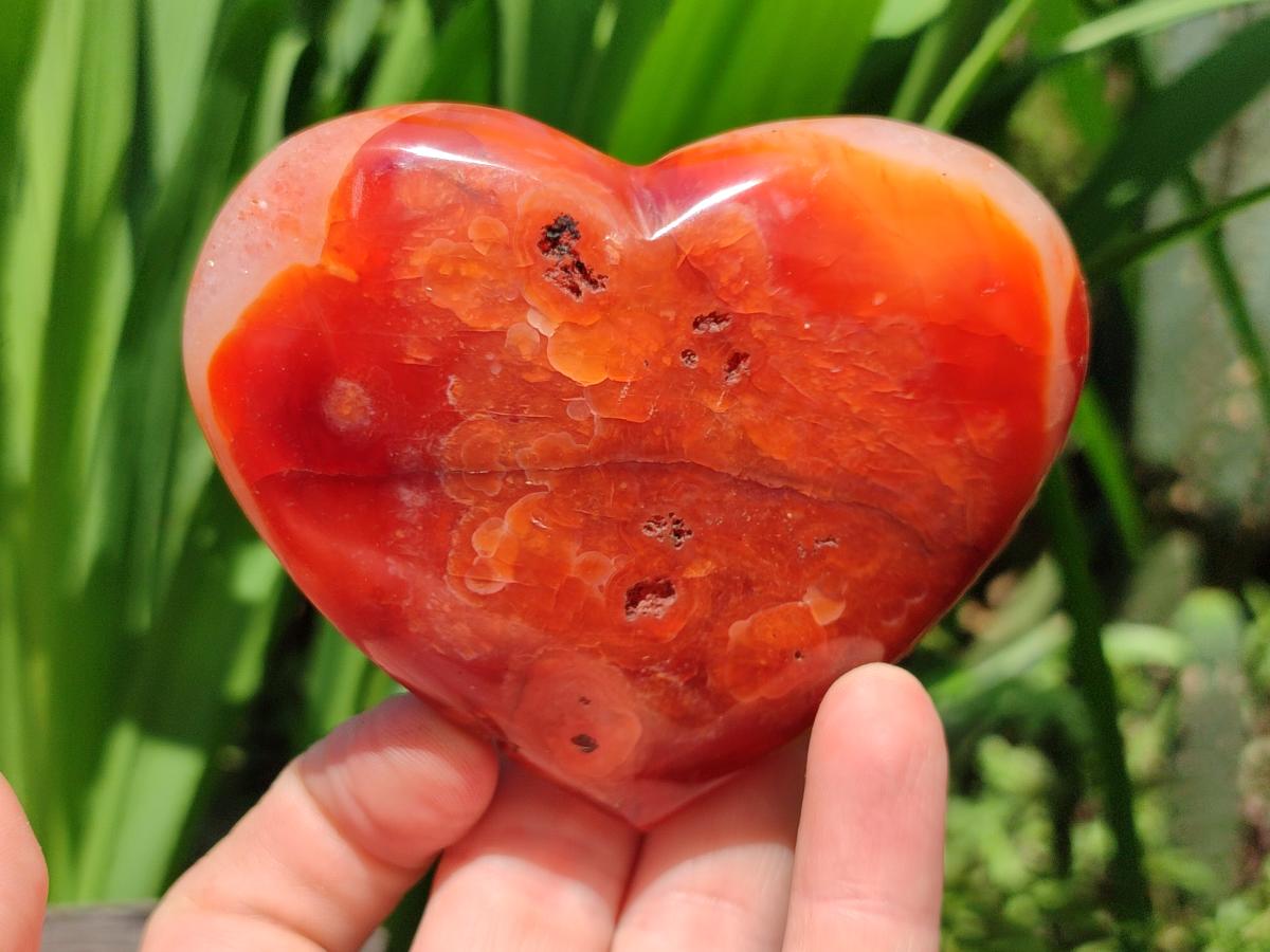 Polished Carnelian Agate Gemstone Hearts x 6 From Madagascar