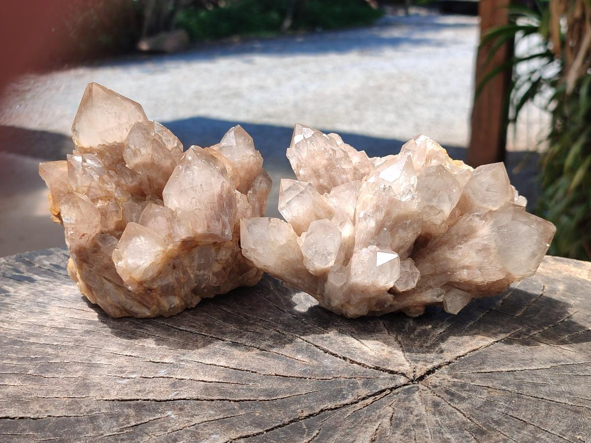 Natural Smokey Phantom Quartz Clusters x 2 From Luena, Congo