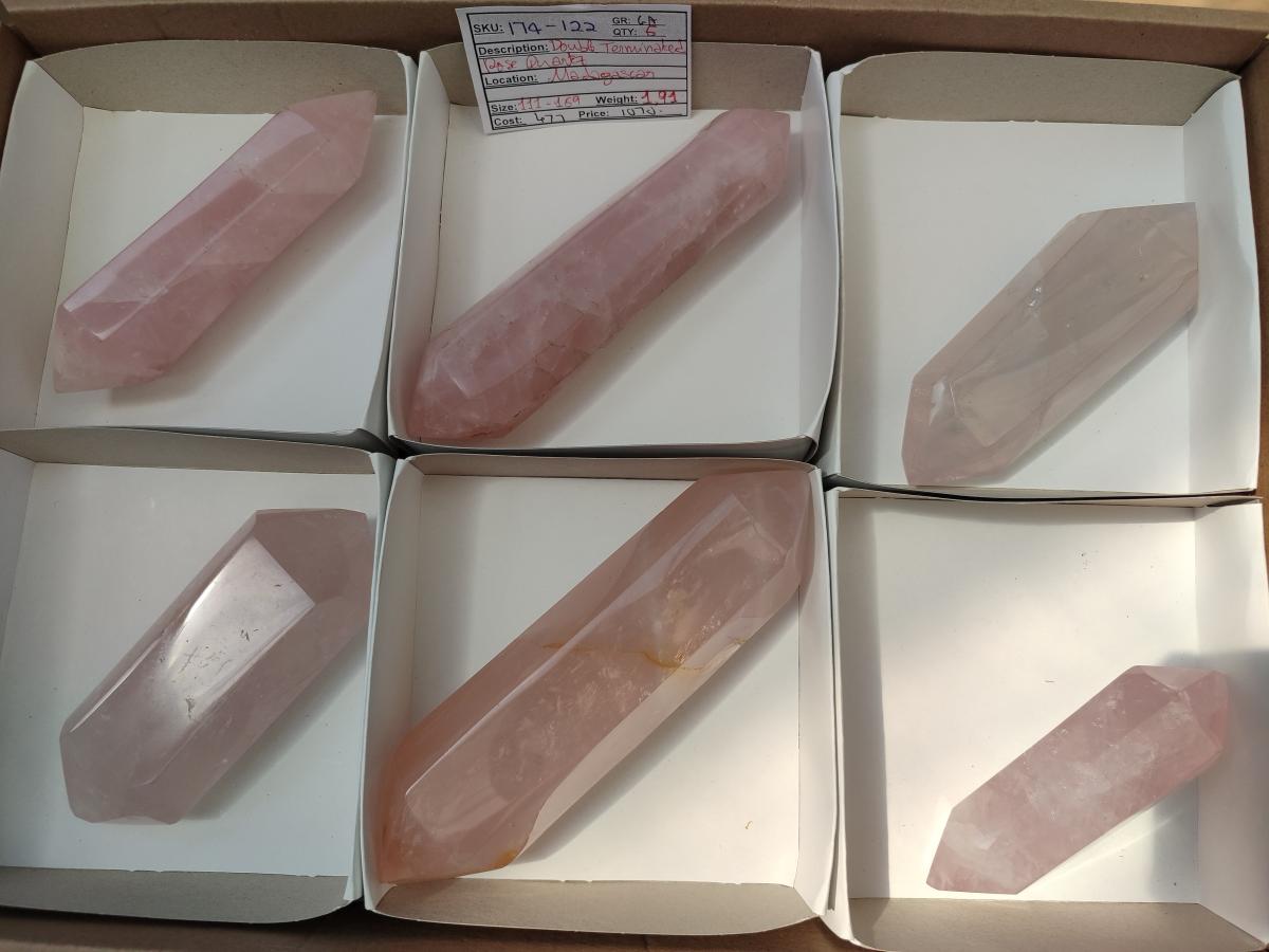 Polished Double Terminated Rose Quartz Crystals x 6 From Madagascar
