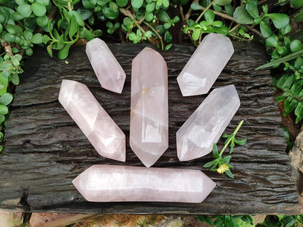 Polished Double Terminated Rose Quartz Crystals x 6 From Madagascar - Toprock Gemstones and Minerals 