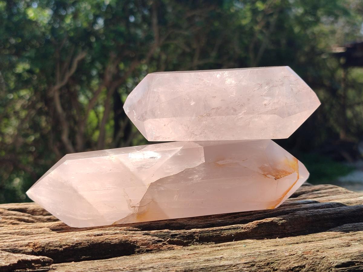 Polished Double Terminated Rose Quartz Crystals x 6 From Madagascar - Toprock Gemstones and Minerals 