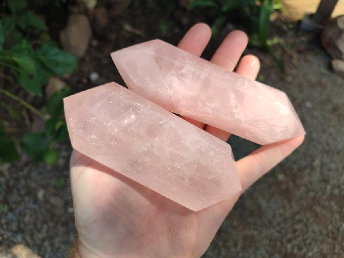 Polished Double Terminated Rose Quartz Crystals x 6 From Madagascar
