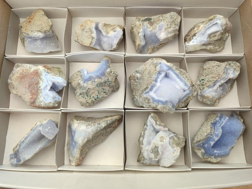 Natural Blue Lace Agate Geode Specimens x 12 From Nsanje, Malawi