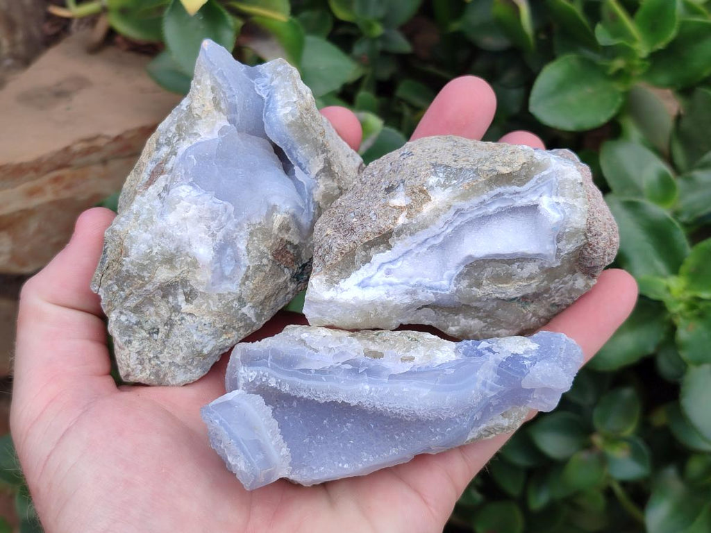 Natural Blue Lace Agate Geode Specimens x 12 From Nsanje, Malawi