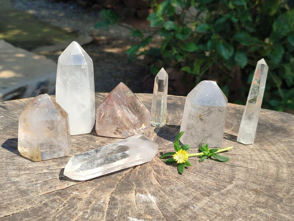 Polished Clear Quartz Crystals With Inclusions x 7 From Madagascar