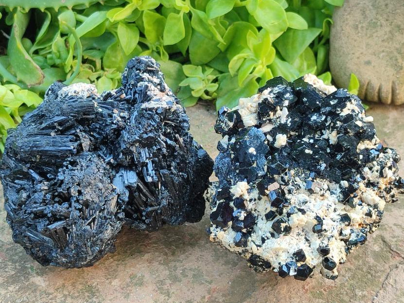 Natural Schorl Black Tourmaline Specimens x 2 From Erongo, Namibia