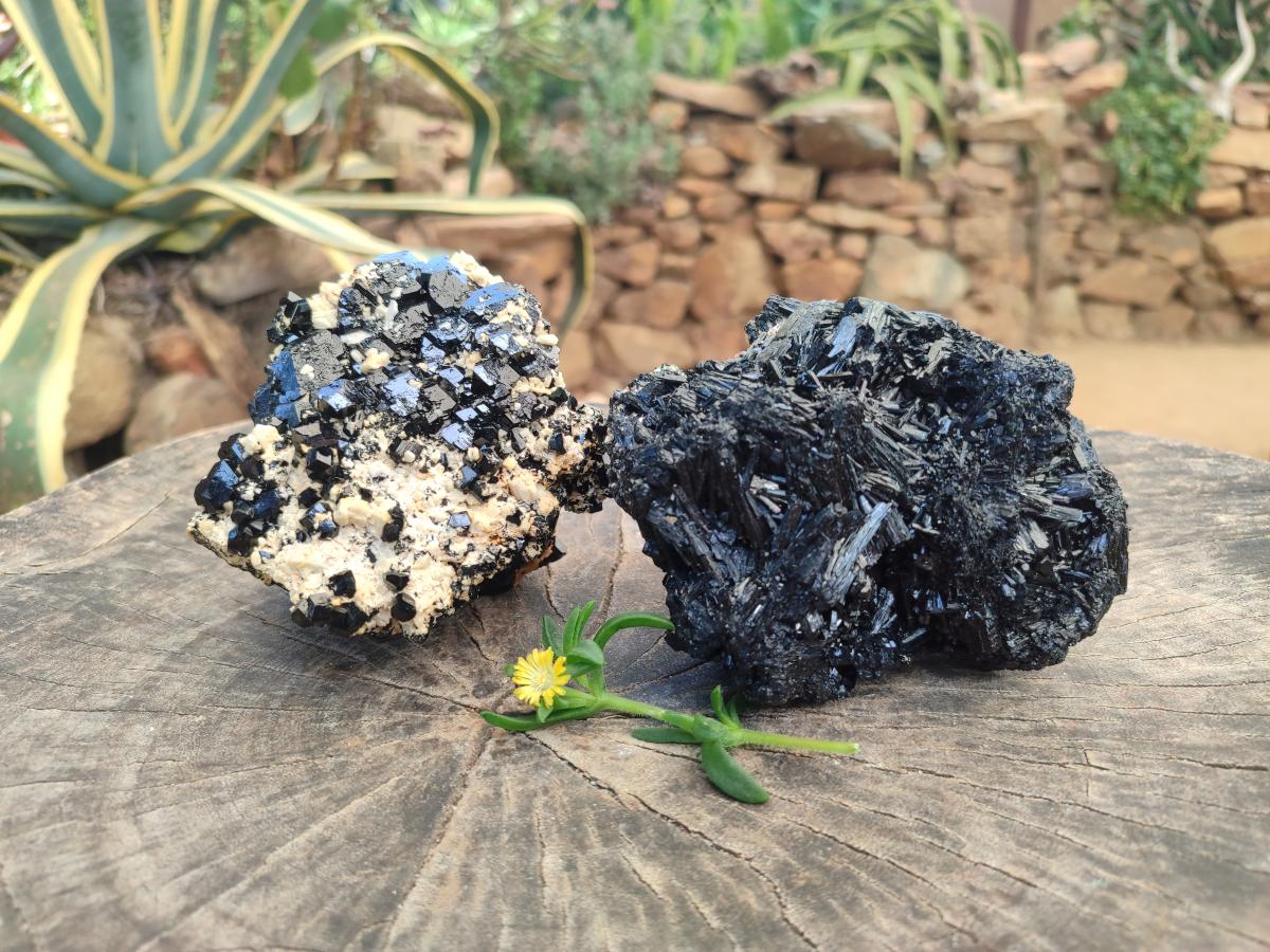 Natural Schorl Black Tourmaline Specimens x 2 From Erongo, Namibia