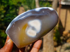 Polished Snow Orca Agate Standing Free Forms x 3 From Madagascar