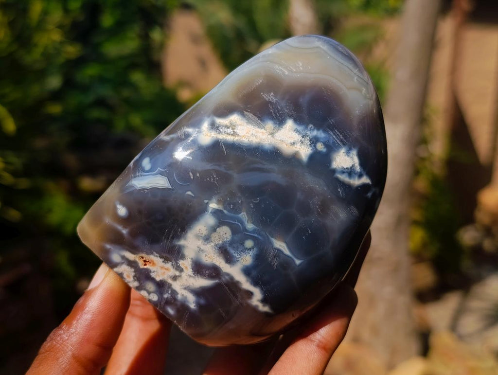 Polished Snow Orca Agate Standing Free Forms x 3 From Madagascar