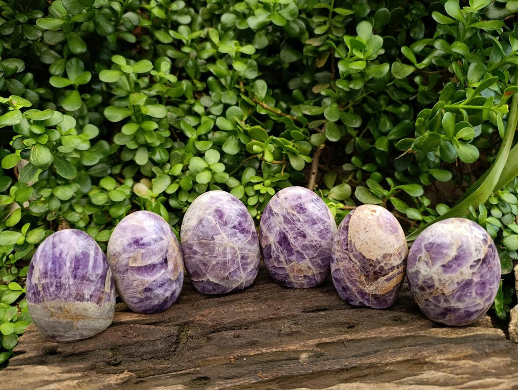 Polished Purple Chevron Amethyst Standing Free Form x 6 From Madagascar